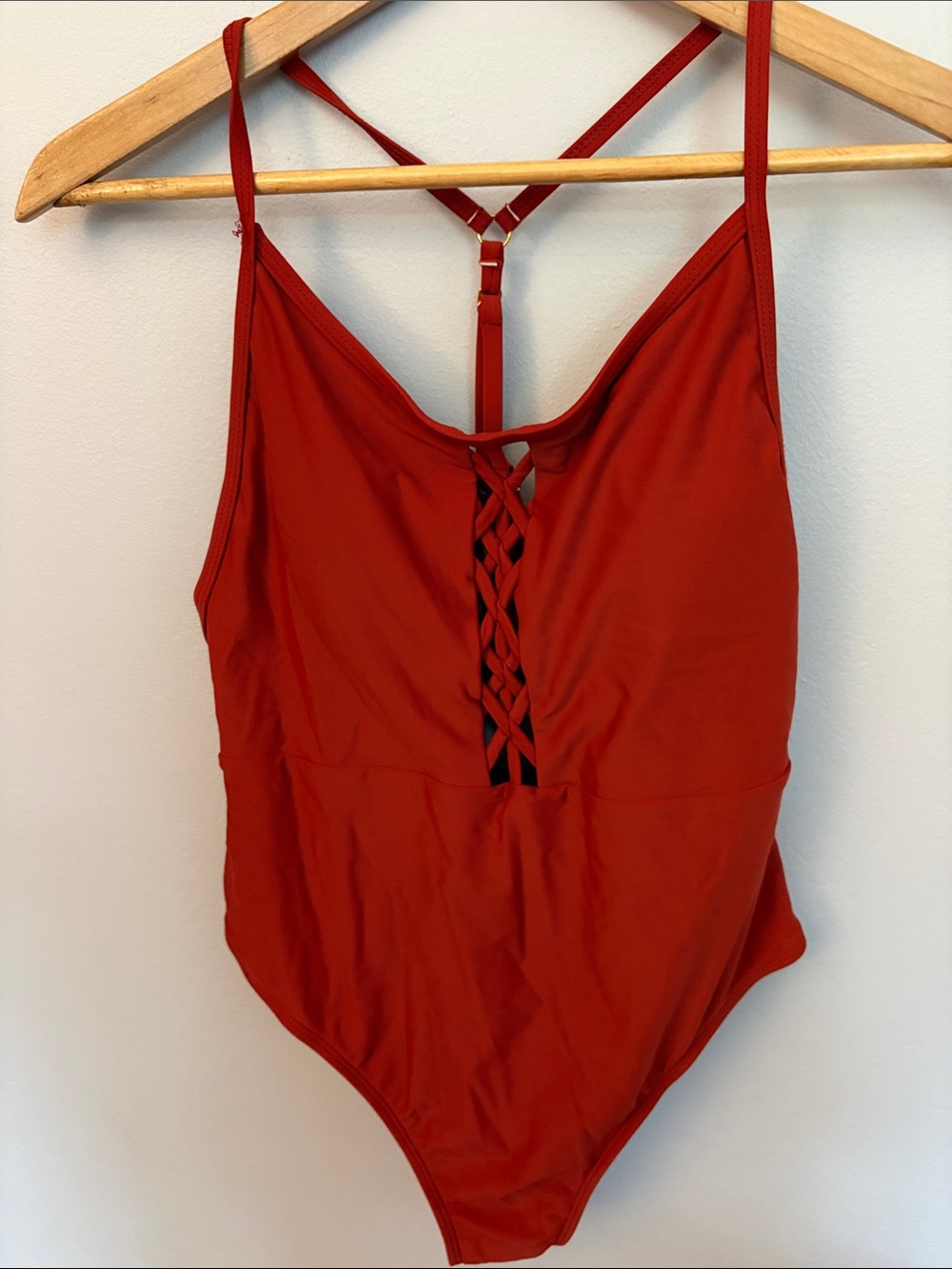 Rust Strappy One-Piece Swimsuit with Lattice Front